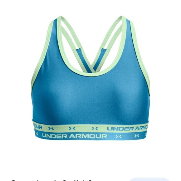 UNDER ARMOUR GIRLS CROSSBACK SOLID SPORTS BRA BLUE SIZE LARGE YOUTH NWT - Picture 2 of 4